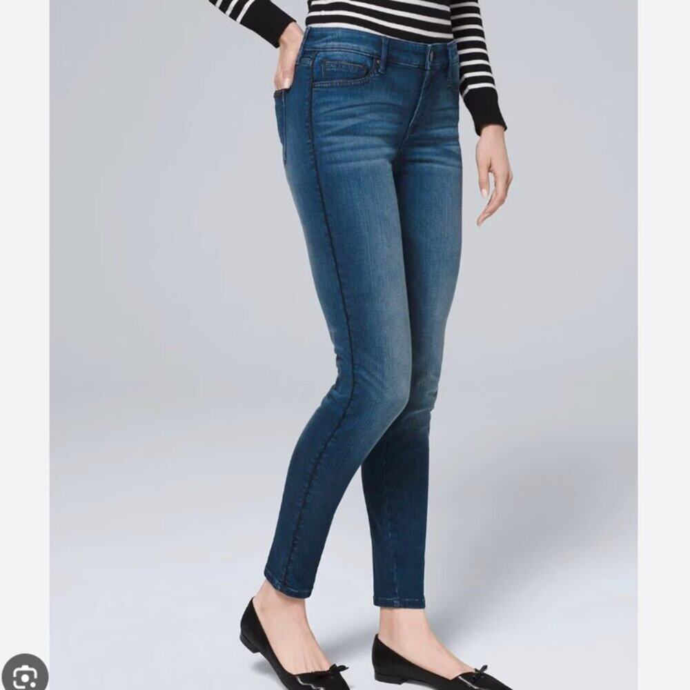 White House Black Market WHBM Mid-Rise Skinny Ankle Faux Leather Trim Jeans 10P
